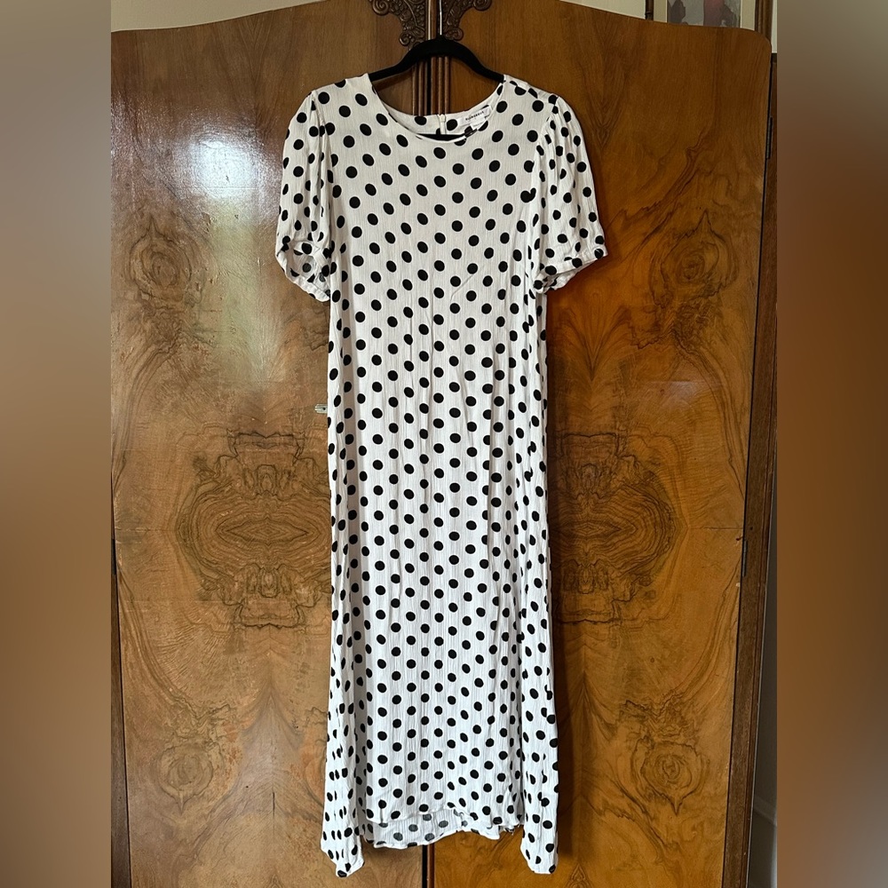 Lightweight spring, summer, cotton, white with black polka dots dress.